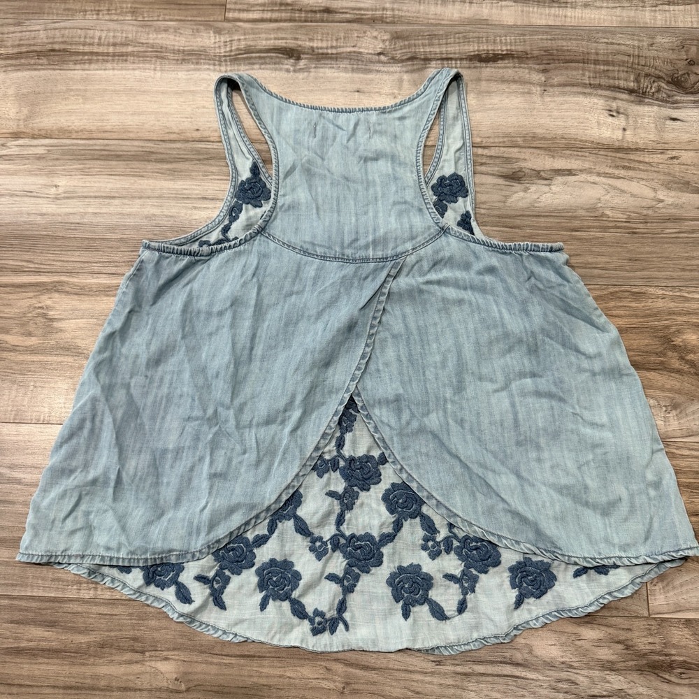 Abercrombie & Fitch Embroidered Lace Tank Top Blue Racerback Women's Medium Boho - Picture 5 of 9